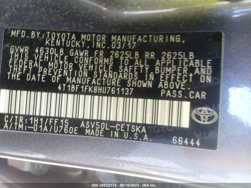2017 TOYOTA CAMRY SE - 4T1BF1FK8HU761137