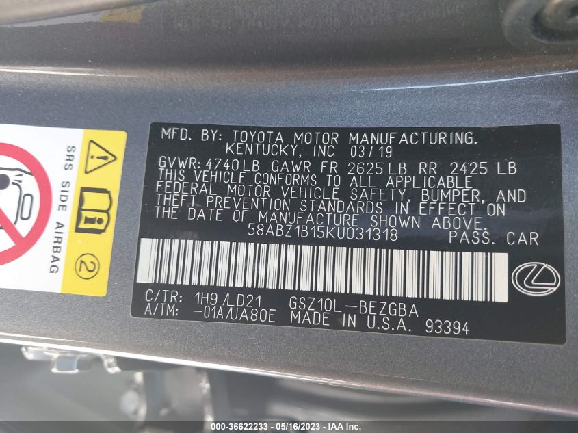 2019 LEXUS ES ES 350 - 58ABZ1B15KU031318
