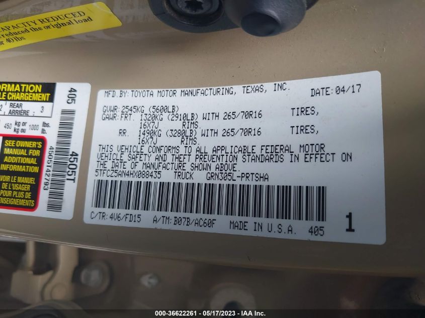 2017 TOYOTA TACOMA SR5/TRD SPORT - 5TFCZ5AN4HX088435