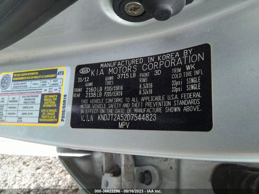2013 KIA SOUL BASE - KNDJT2A52D7544823