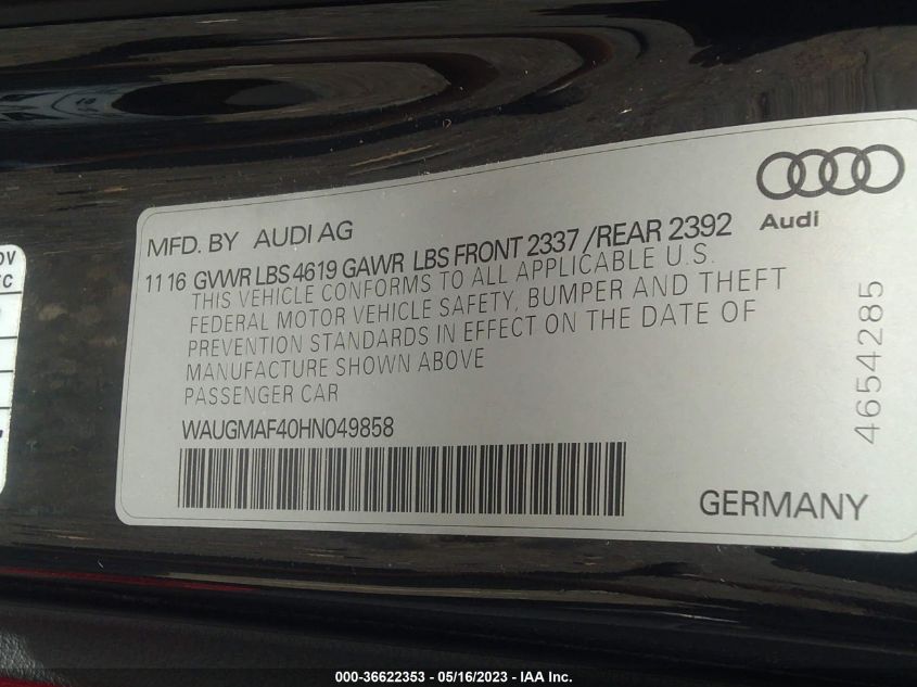 2017 AUDI A4 ULTRA PREMIUM - WAUGMAF40HN049858