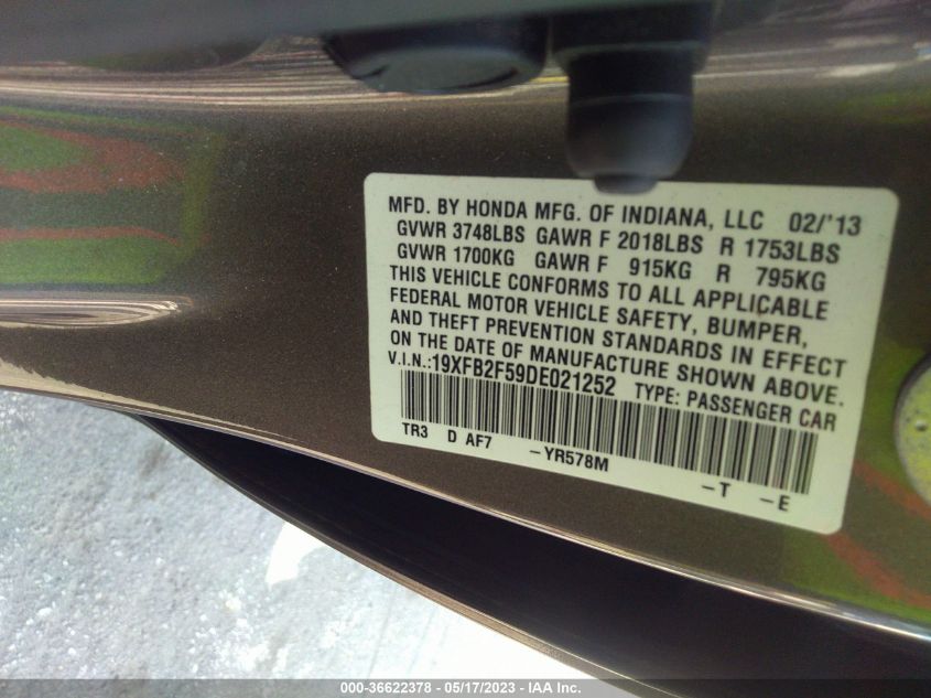 2013 HONDA CIVIC SDN LX - 19XFB2F59DE021252