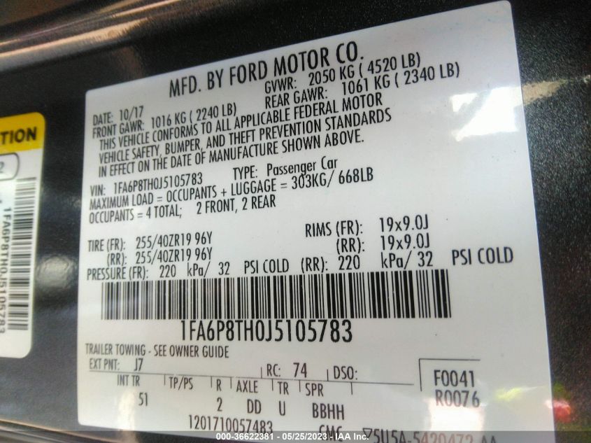 2018 FORD MUSTANG ECOBOOST - 1FA6P8TH0J5105783