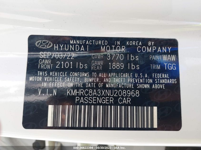 2022 HYUNDAI VENUE SEL - KMHRC8A3XNU208968