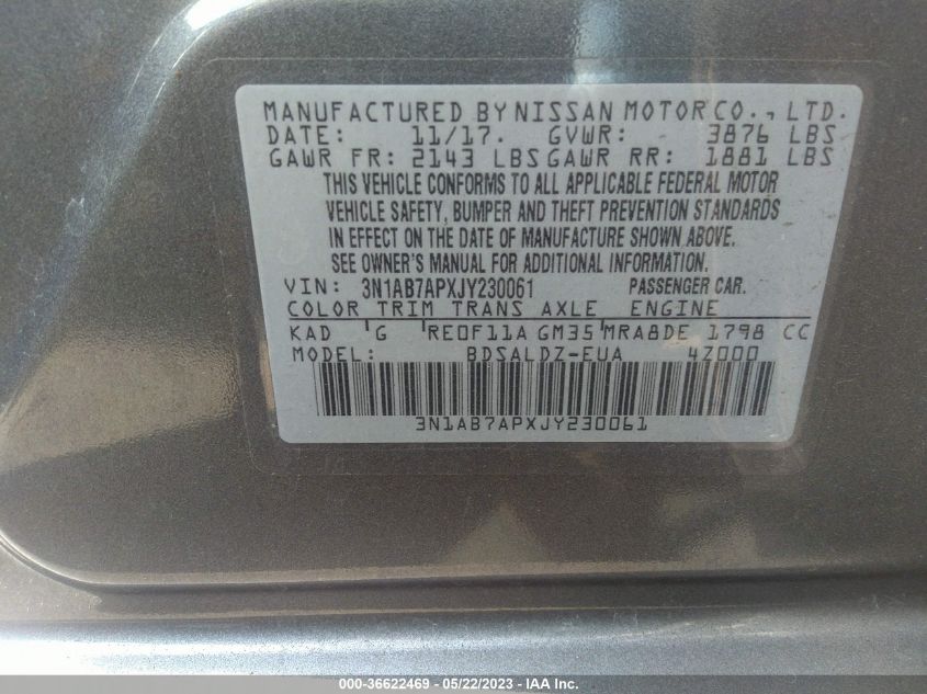 2018 NISSAN SENTRA SV - 3N1AB7APXJY230061