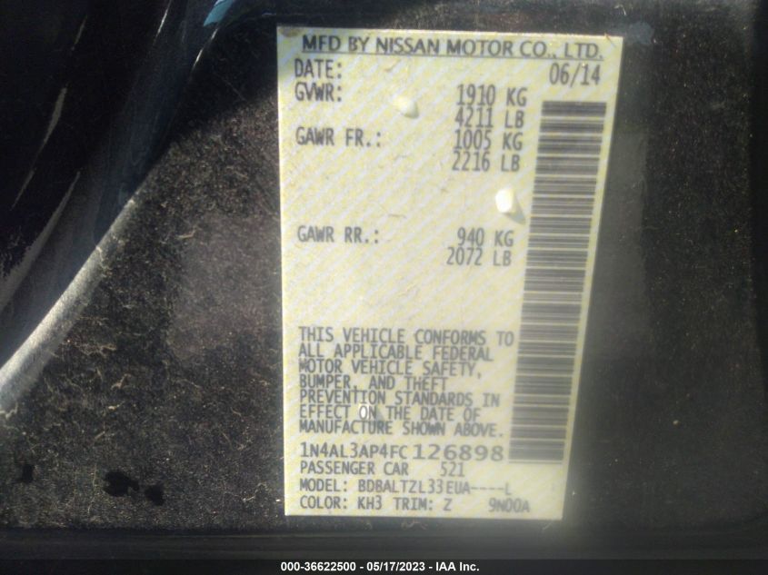 2015 NISSAN ALTIMA 2.5 SL - 1N4AL3AP4FC126898