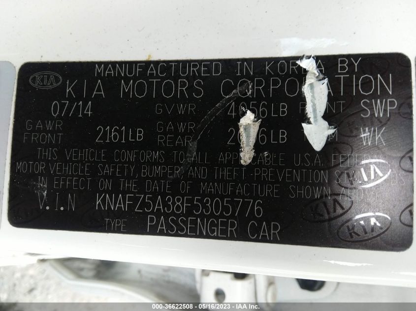 2015 KIA FORTE 5-DOOR SX - KNAFZ5A38F5305776