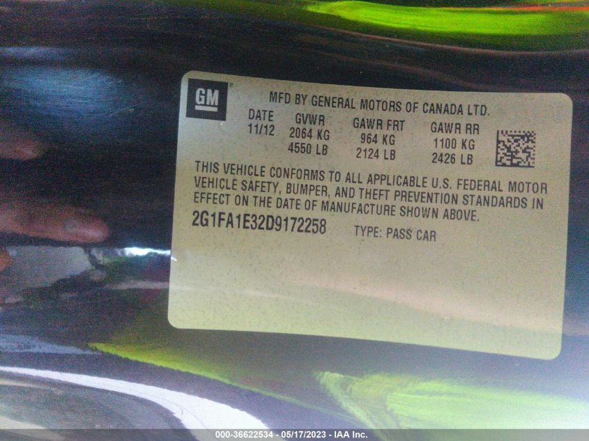 2013 CHEVROLET CAMARO LS - 2G1FA1E32D9172258