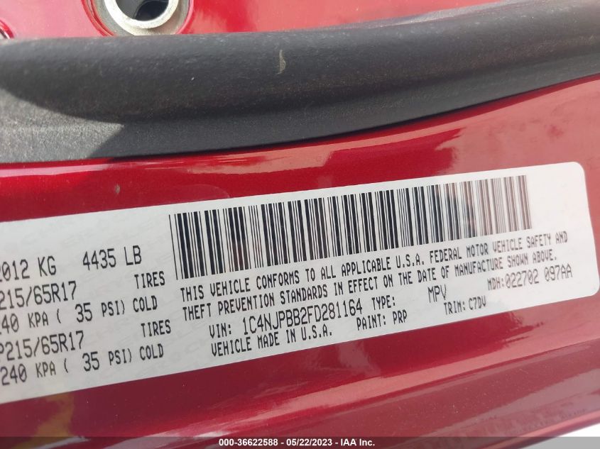 2015 JEEP PATRIOT SPORT - 1C4NJPBB2FD281164