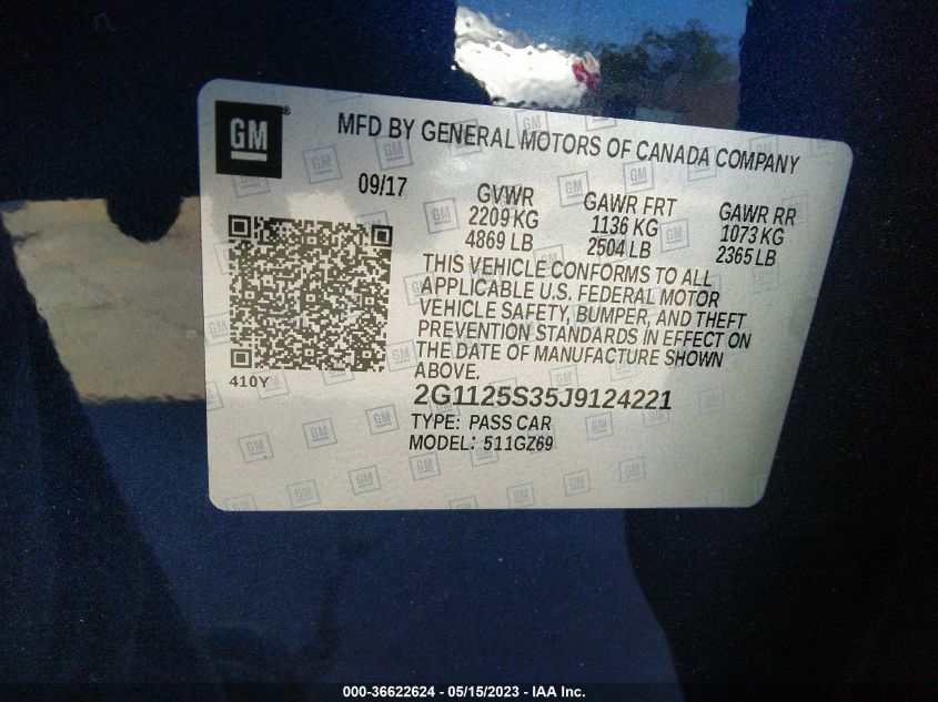 2018 CHEVROLET IMPALA PREMIER - 2G1125S35J9124221