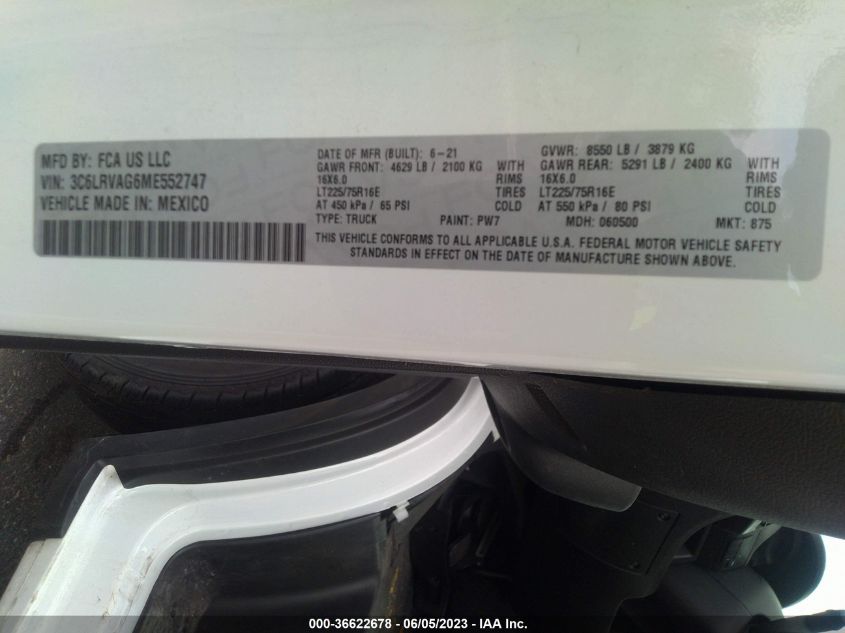 2021 RAM PROMASTER CARGO VAN - 3C6LRVAG6ME552747