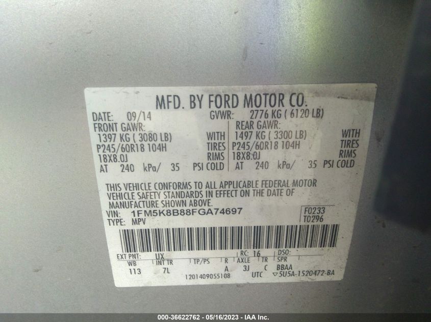 2015 FORD EXPLORER BASE - 1FM5K8B88FGA74697