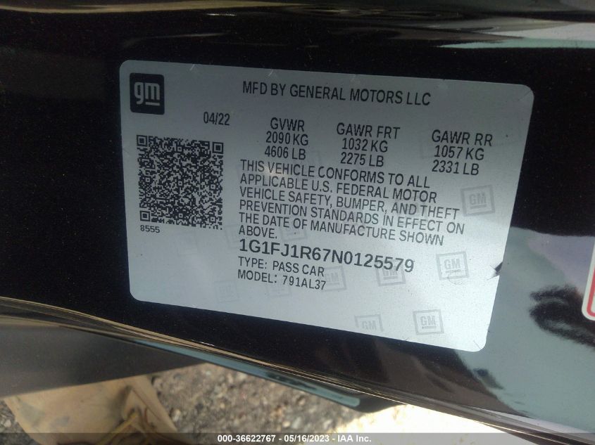 2022 CHEVROLET CAMARO ZL1 - 1G1FJ1R67N0125579