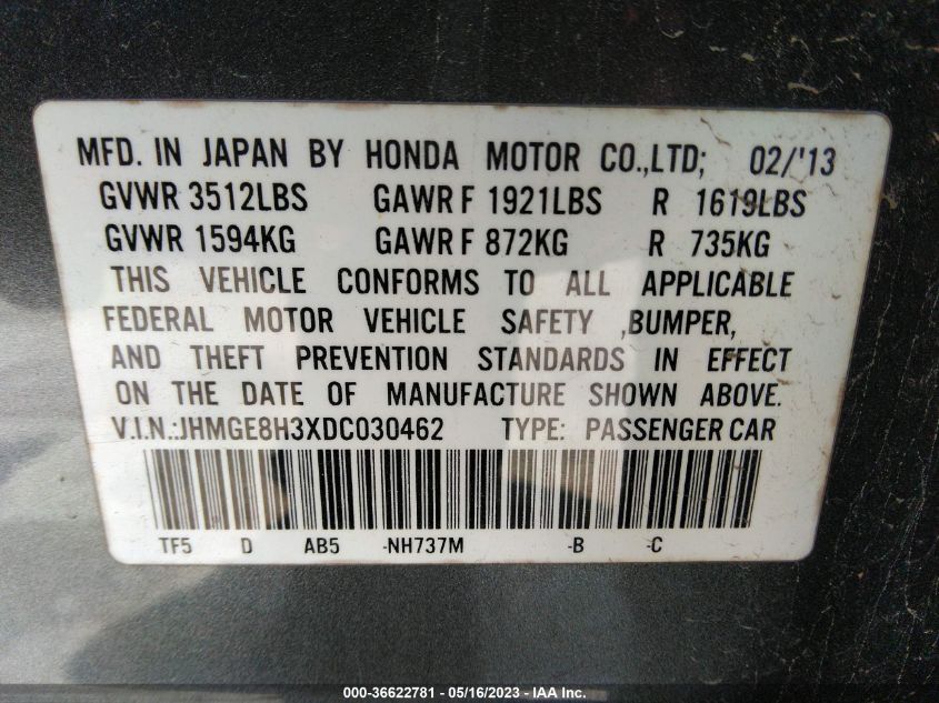 2013 HONDA FIT - JHMGE8H3XDC030462