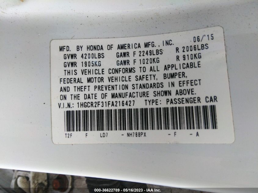 2015 HONDA ACCORD SEDAN LX - 1HGCR2F31FA216427
