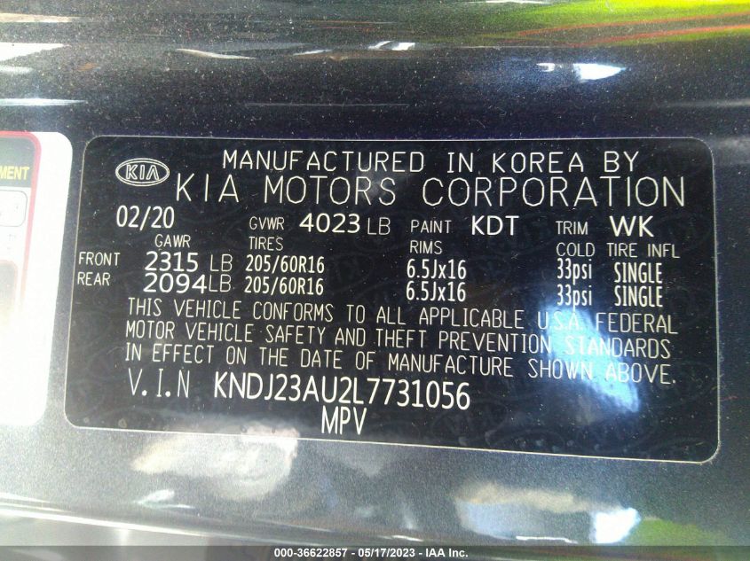 2020 KIA SOUL S - KNDJ23AU2L7731056