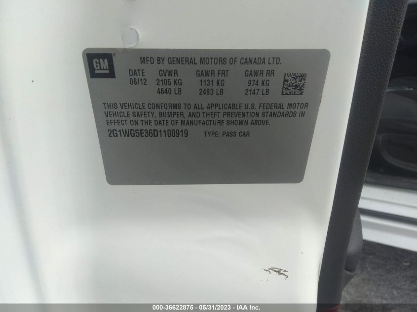 2013 CHEVROLET IMPALA LT - 2G1WG5E36D1100919