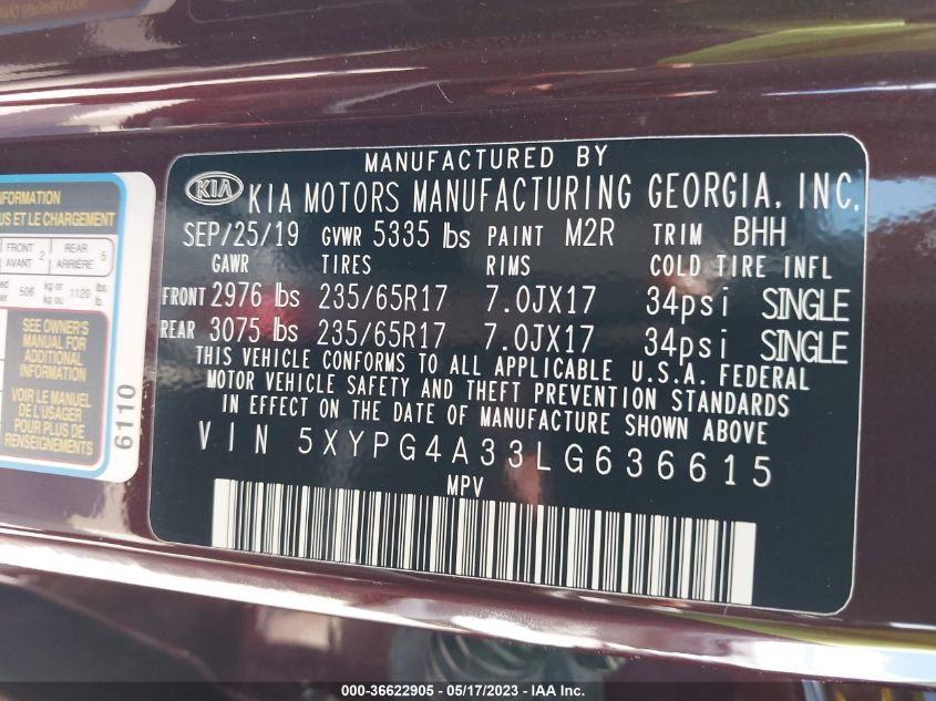 2020 KIA SORENTO LX - 5XYPG4A33LG636615