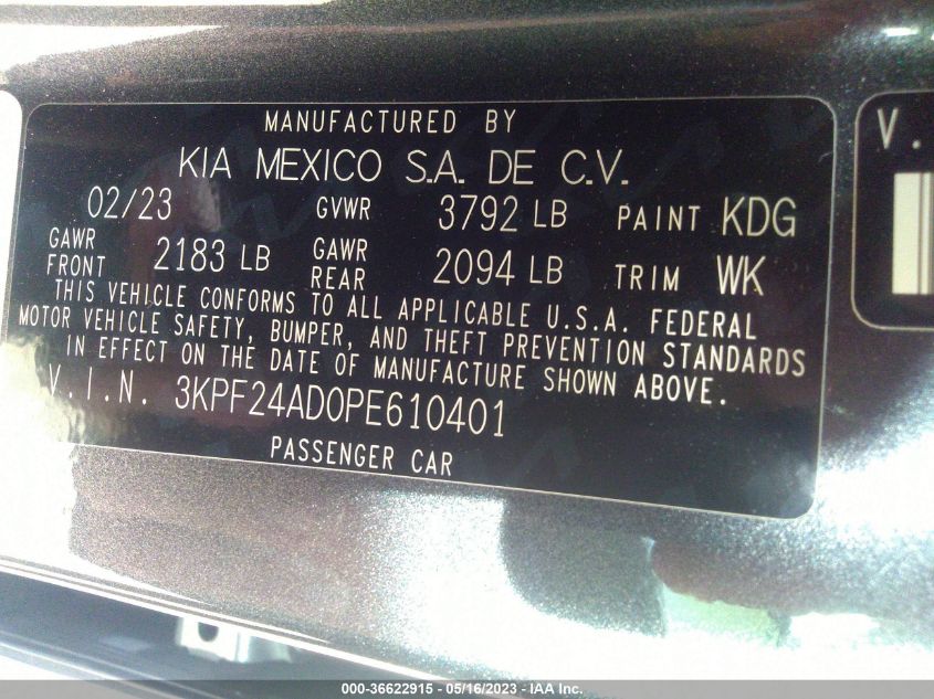 2023 KIA FORTE LXS - 3KPF24AD0PE610401
