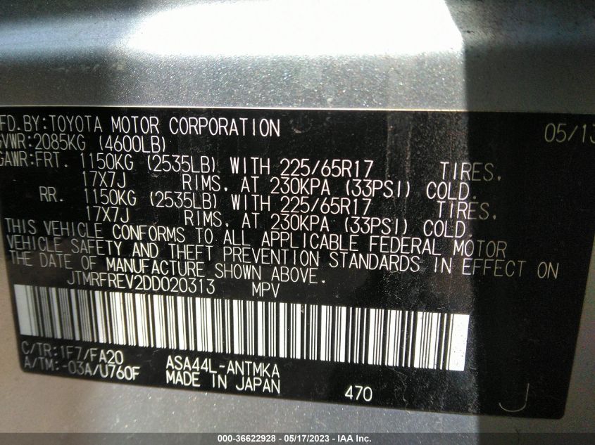 2013 TOYOTA RAV4 XLE - JTMRFREV2DD020313