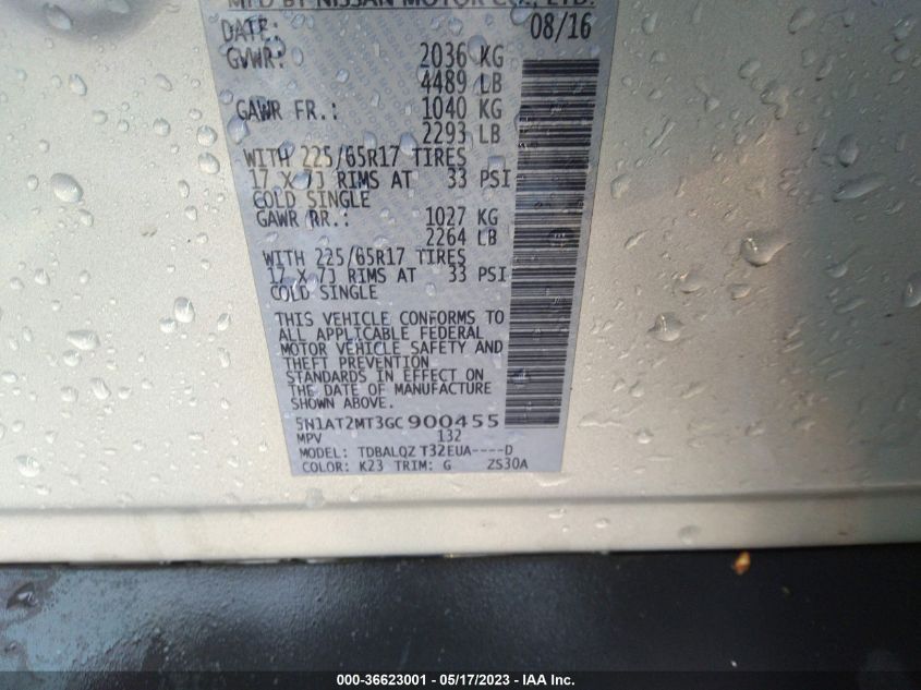 2016 NISSAN ROGUE SV - 5N1AT2MT3GC900455