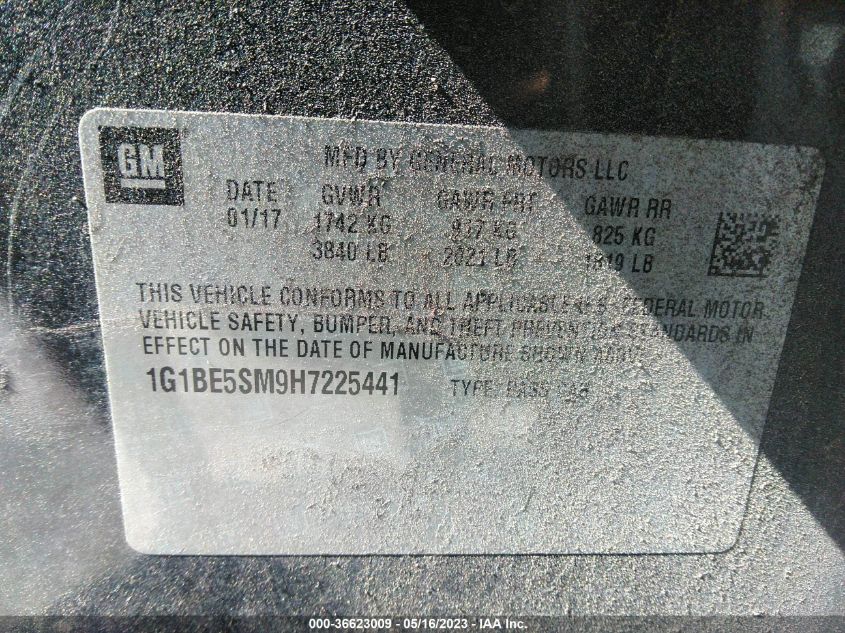 2017 CHEVROLET CRUZE LT - 1G1BE5SM9H7225441