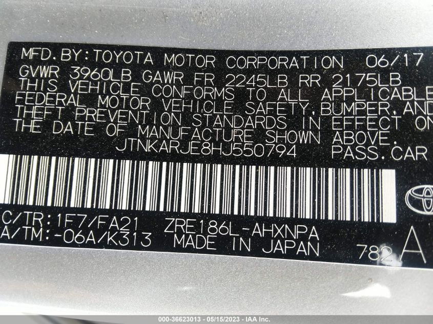 2017 TOYOTA COROLLA IM - JTNKARJE8HJ550794