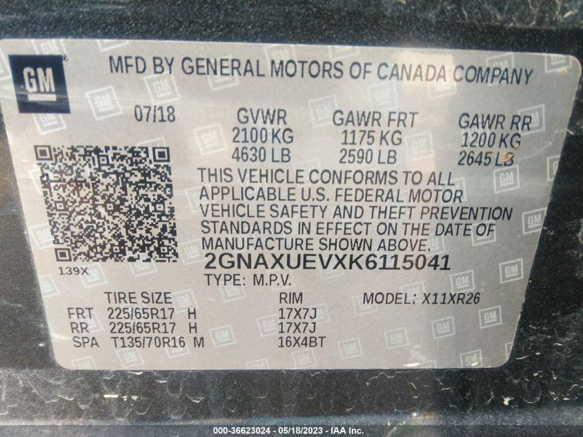 2019 CHEVROLET EQUINOX LT - 2GNAXUEVXK6115041