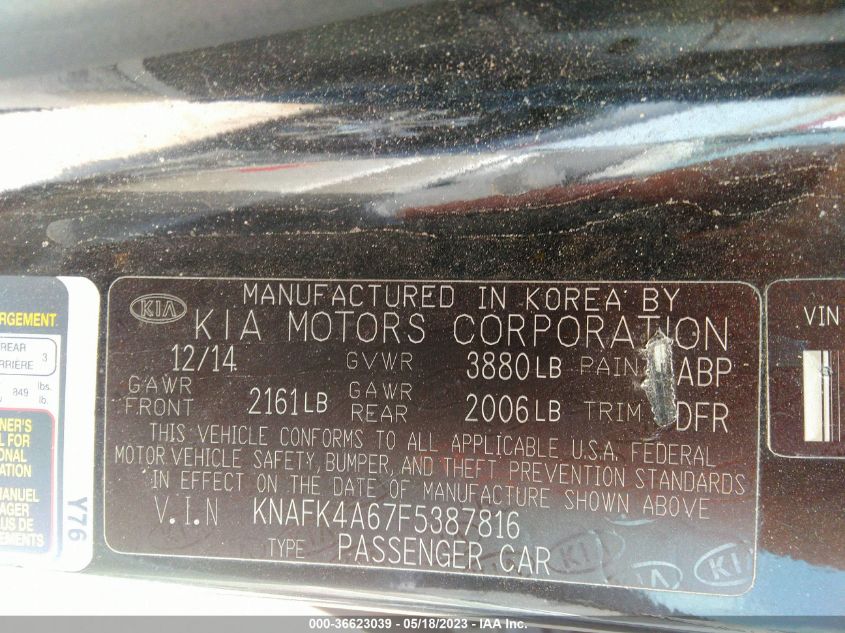 2015 KIA FORTE LX - KNAFK4A67F5387816