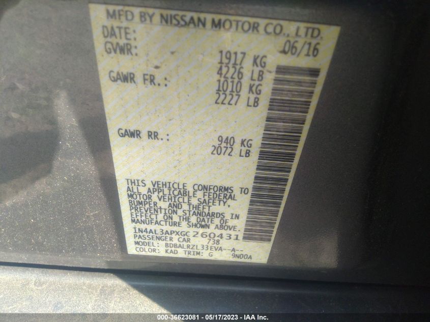 2016 NISSAN ALTIMA 2.5 SL - 1N4AL3APXGC260431