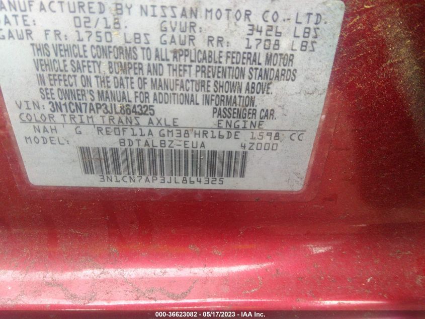 2018 NISSAN VERSA SEDAN SV - 3N1CN7AP3JL864325