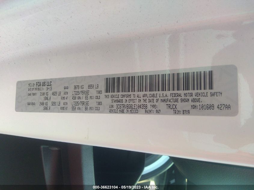 2020 RAM PROMASTER CARGO VAN - 3C6TRVBG6LE104358
