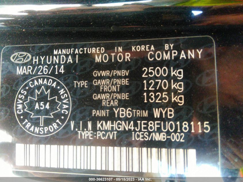 2015 HYUNDAI GENESIS SEDAN TECHNOLOGY KMHGN4JE8FU018115