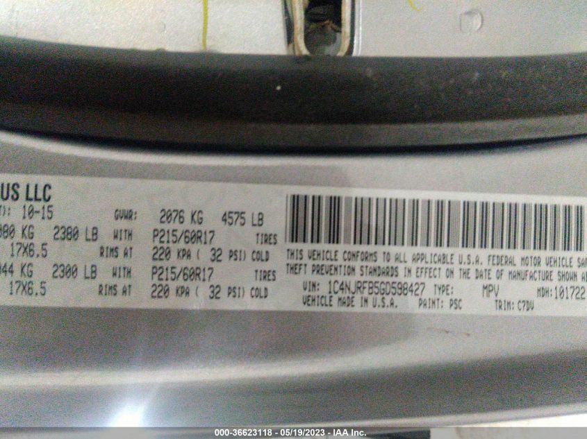 2016 JEEP PATRIOT LATITUDE - 1C4NJRFB5GD598427