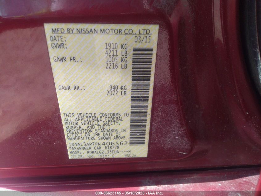 2015 NISSAN ALTIMA 2.5 S - 1N4AL3AP7FN406562