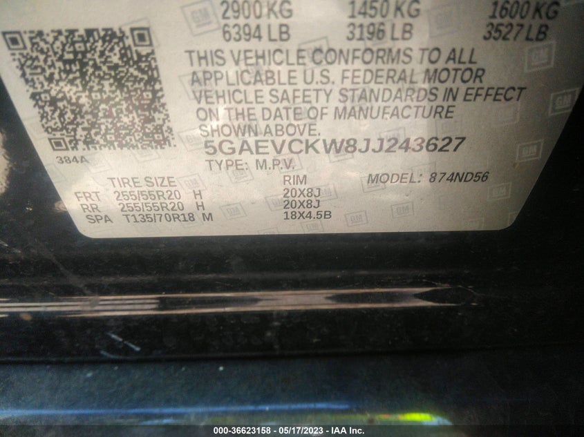 VIN 5GAEVCKW8JJ243627 2018 BUICK ENCLAVE AVENIR