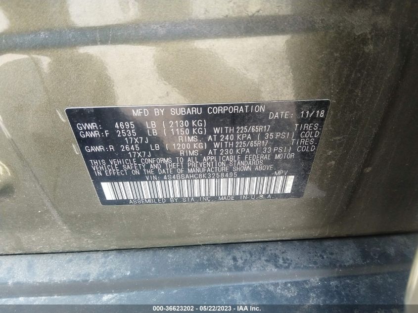 2019 SUBARU OUTBACK - 4S4BSDAC8K3258495