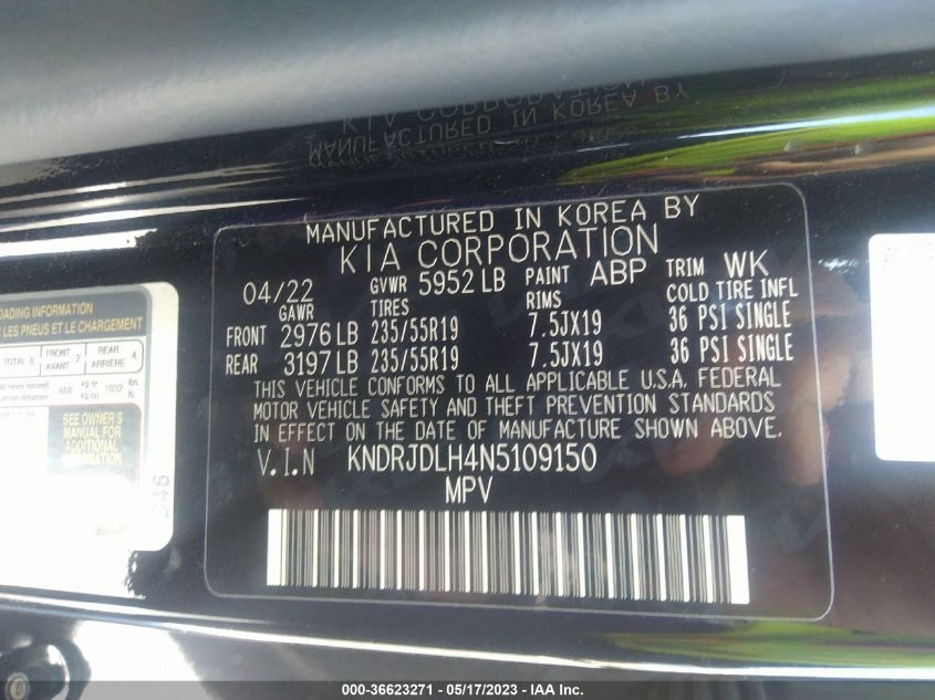 2022 KIA SORENTO PLUG-IN HYBRID SX KNDRJDLH4N5109150