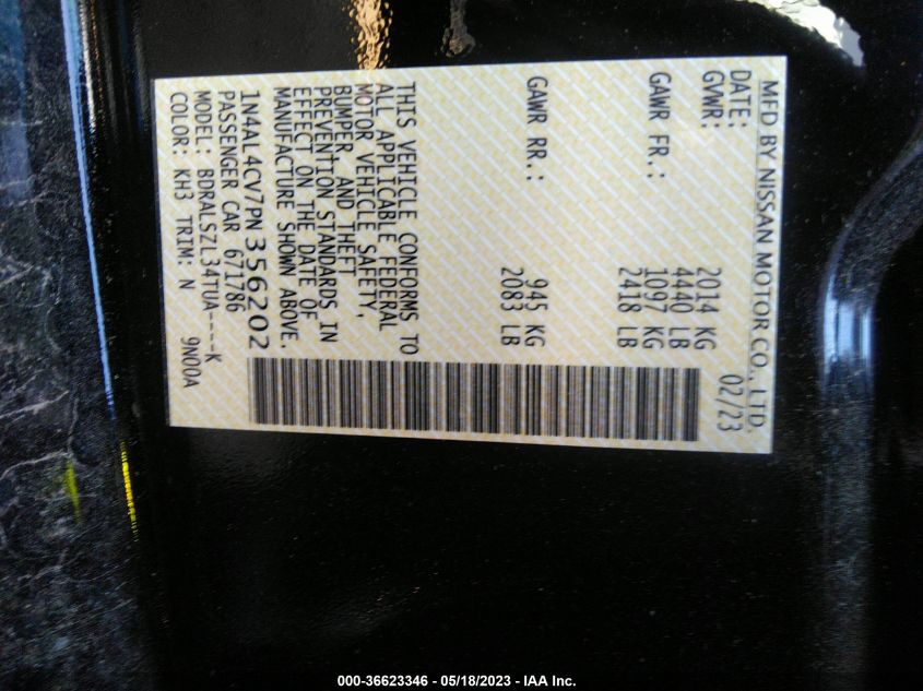 2023 NISSAN ALTIMA 2.0 SR - 1N4AL4CV7PN356202