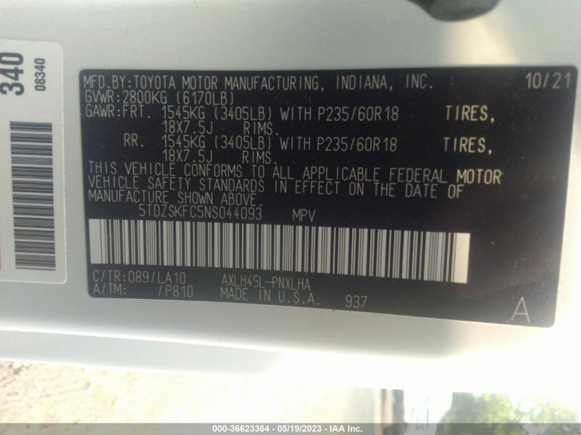 2022 TOYOTA SIENNA LIMITED - 5TDZSKFC5NS044093