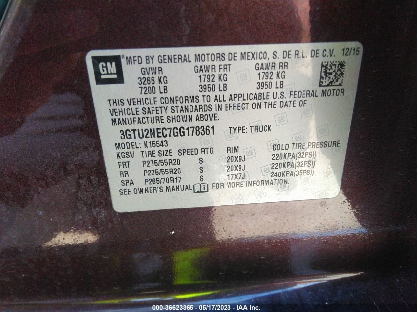 2016 GMC SIERRA 1500 SLT - 3GTU2NEC7GG178361