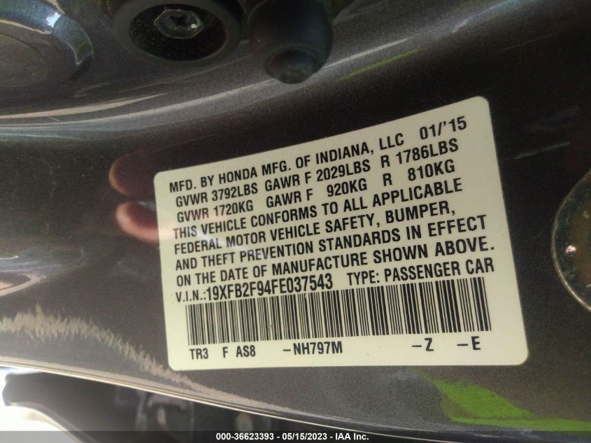 2015 HONDA CIVIC SEDAN EX-L - 19XFB2F94FE037543