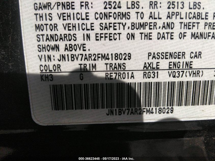 2015 INFINITI Q50 - JN1BV7AR2FM418029