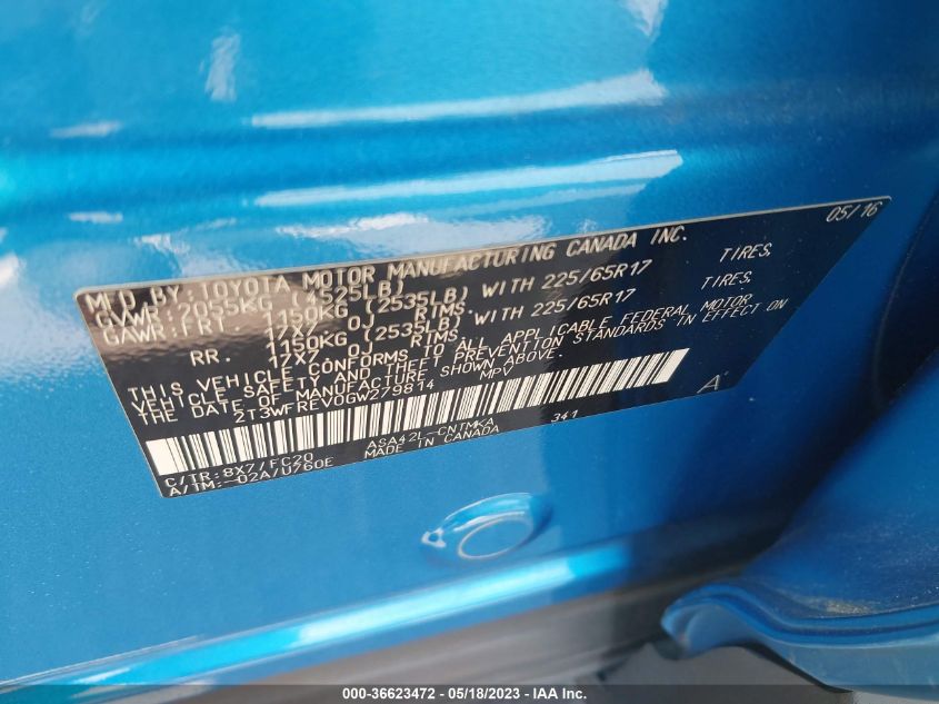 2016 TOYOTA RAV4 XLE - 2T3WFREV0GW279814