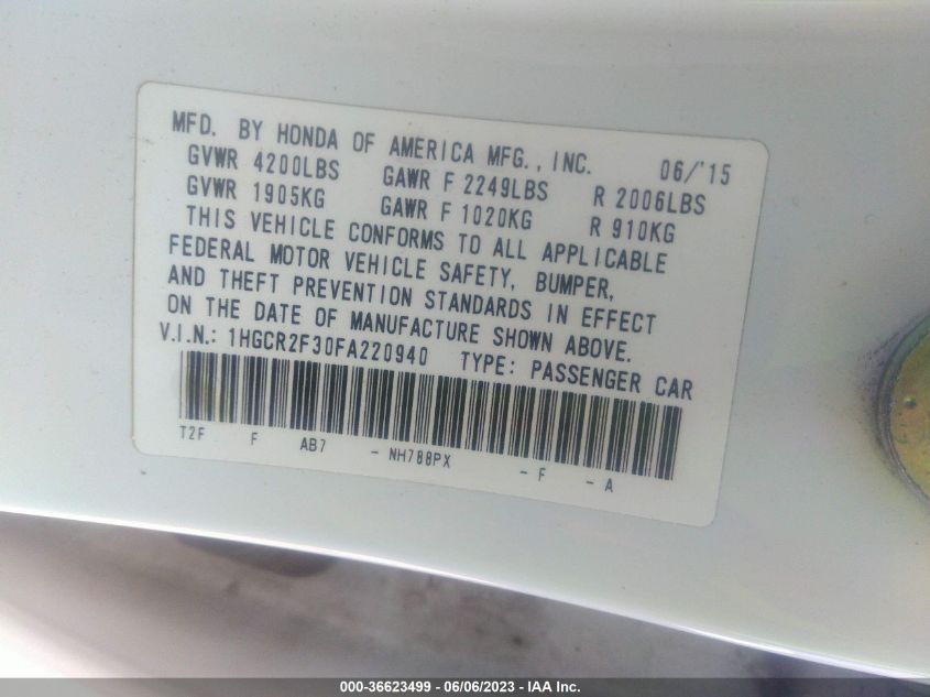 2015 HONDA ACCORD SEDAN LX - 1HGCR2F30FA220940