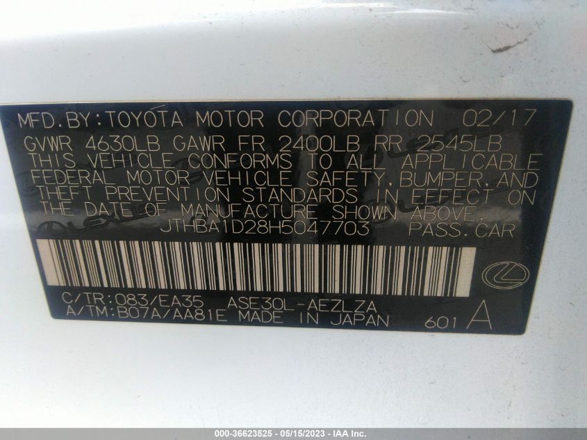 2017 LEXUS IS IS TURBO - JTHBA1D28H5047703