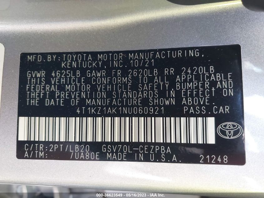 2022 TOYOTA CAMRY V6 - 4T1KZ1AK1NU060921