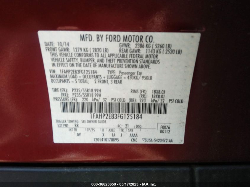 2015 FORD TAURUS SEL - 1FAHP2E83FG125184