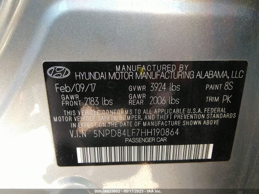 2017 HYUNDAI ELANTRA SE - 5NPD84LF7HH190864