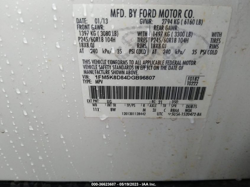 2013 FORD EXPLORER XLT - 1FM5K8D84DGB96807